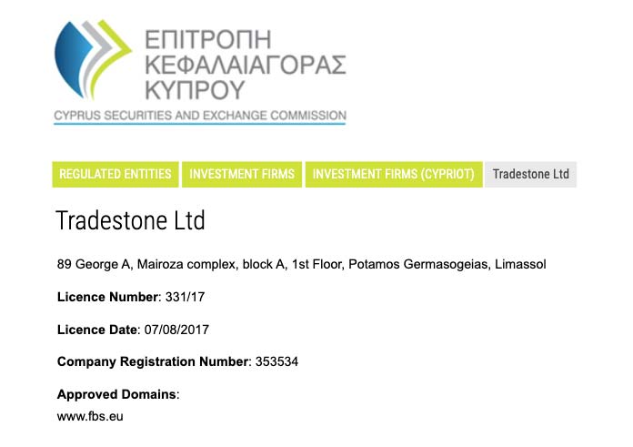 Tradestone Ltd. (FBS) - CySEC