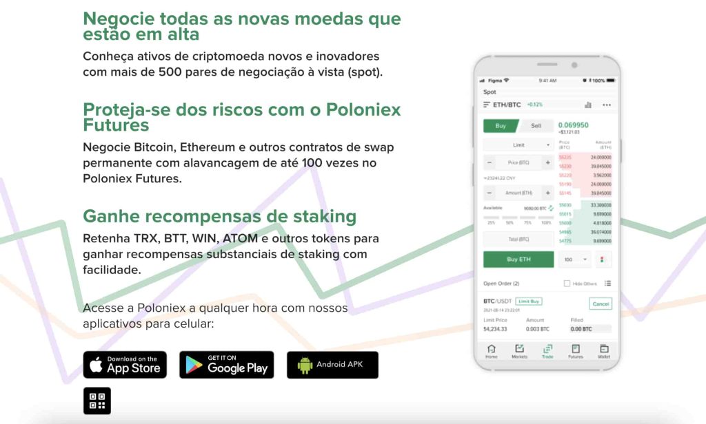 App para celular da Poloniex – iOS e Android